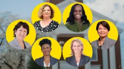 Collage of 5 female school and college deans and Provost Rice.