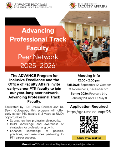 Flyer advertising the APTF Peer Network. The background is white with black. It also include red, black and yellow geometirc shapes.