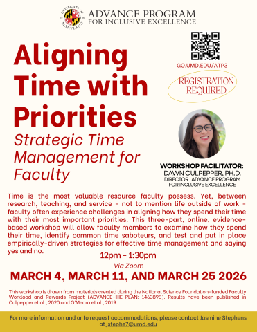 tan background flyer with red text and headshot of the workshop facilitator